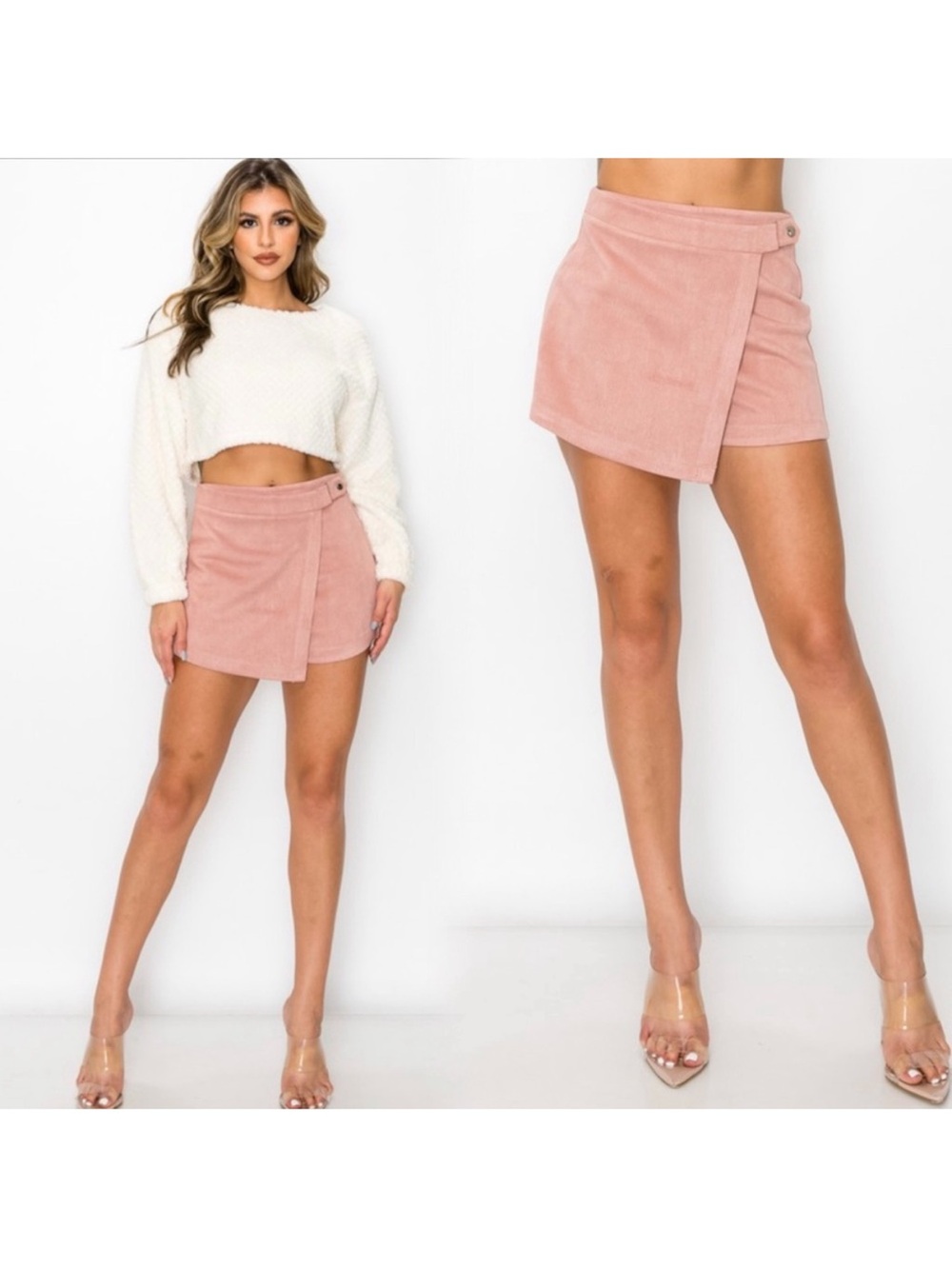 Women's Dusty Pink Wrap Mini Skort